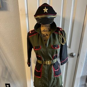 4 Piece Music Legs Military General Costume: Dress, Belt, Hat & Nylons Small